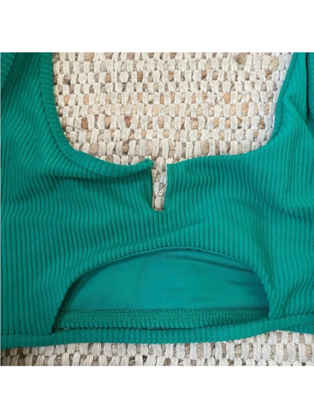 Frankie’s Bikinis Set - Top (L) and Bottom (M) Emerald Green Ribbed Cutout